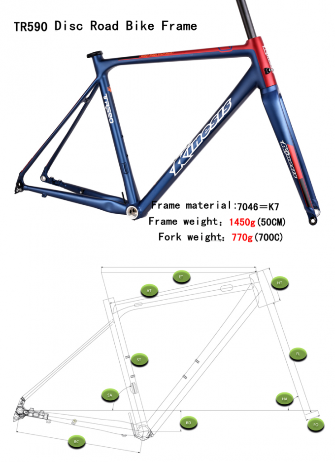 키네시스 700c 가벼운 알루미늄 도로 자전거 프레임 디스크 브레이크 프레임 세트 + 포크 6